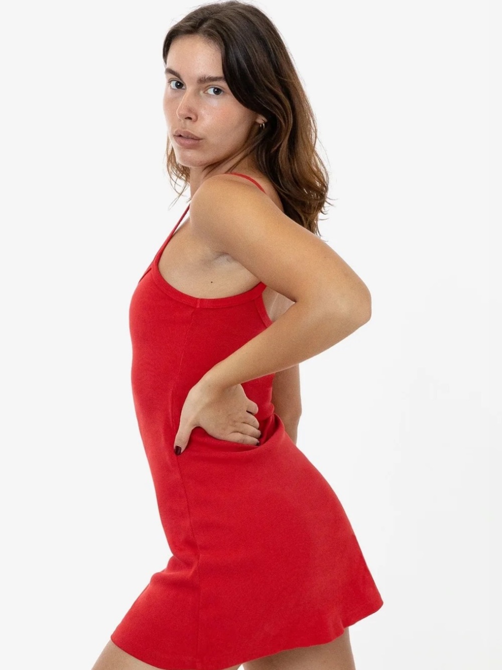 HEAVY RIB SPAGHETTI MINI DRESS Cherry Red XS